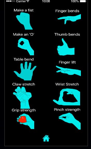 Exercise library: a grid of hand-rehab exercises