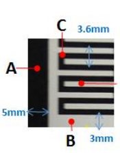 Printed meander-line ink sample with dimensions